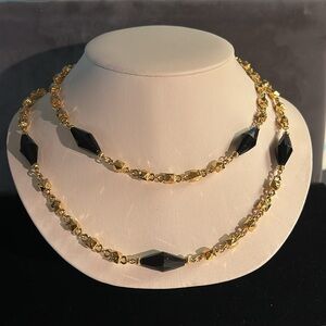 St. John Opera Length Necklace Gold Plated and Black Crystal